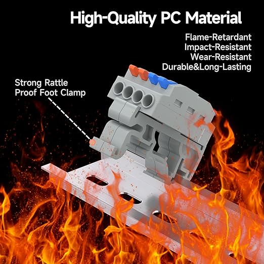5Pcs Lever Wire Connectors, 2 in 4 Out, Push-in, 4-2.5 mm² Quick Wiring DIN Terminal Blocks, 30Pcs Wire Ferrules Terminals & 5.51 Inch DIN Rail Included