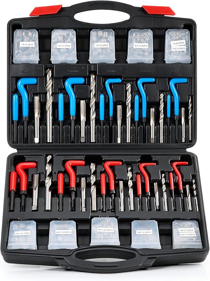 Orion Motor Tech Thread Repair Kit, SAE and Metric Helicoil Repair Kit with HSS Drill Bits Inserts Taps Break Off Tools, Rethreading Tools in 1/4" 5/16" 3/8" 7/16" 1/2" & M5 M6 M8 M10 M12 Sizes