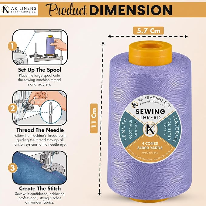 AK TRADING CO. 4-Pack Periwinkle All Purpose Sewing Thread Cones of High - Image 2