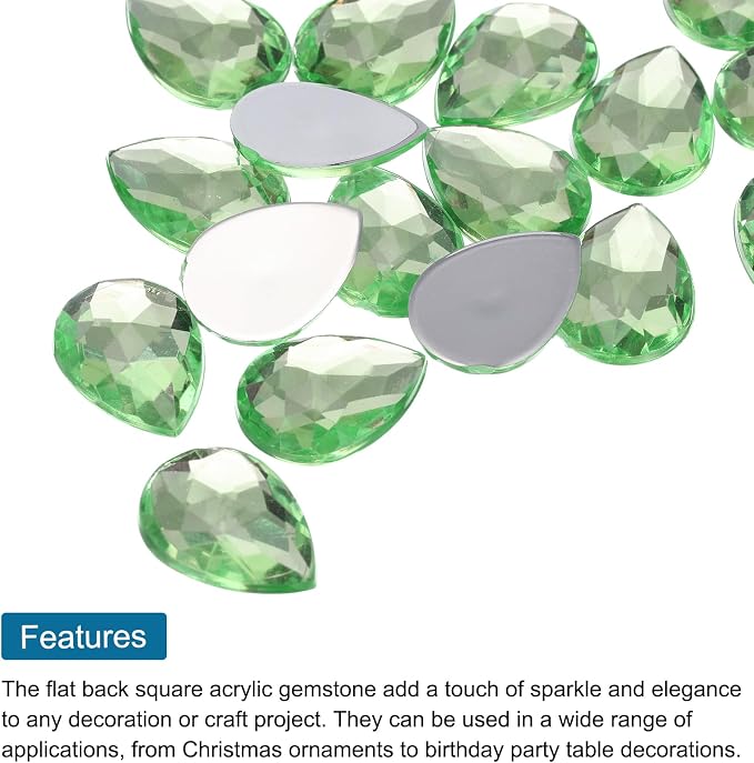 MECCANIXITY 50PCS Flat Back Acrylic Teardrop Gems 18x25mm Artificial Rhinestones - Image 4