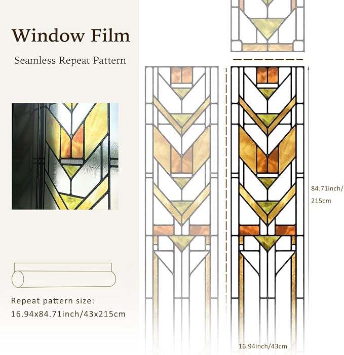 Original Hand Drawn Faux Stained Glass Window Film, Double-Sided Privacy Static - Image 4