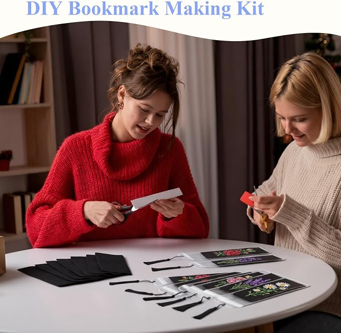 Flutesan 60 Pcs Blank Cross Stitch Bookmark Making Kit Include Cotton Blank - Image 7