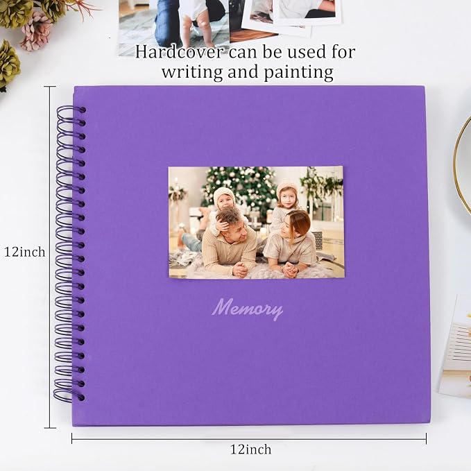RECUTMS 12x12 Scrapbook 60 Pages Kraft Paper DIY Family Album Dark Purple | - Image 3