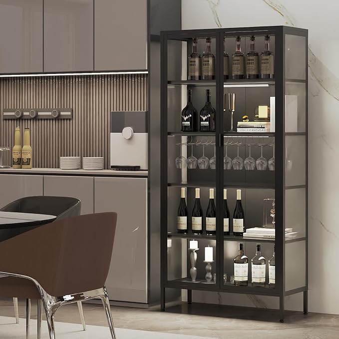71" H Display Cabinet with Glass Doors, Display Case with LED Sensor Lights - Image 9