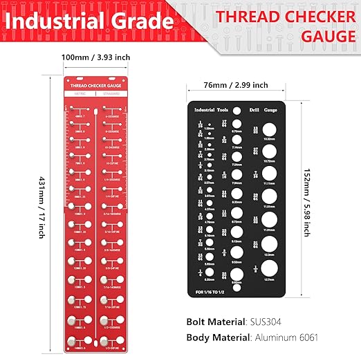 Thread Checker 2 PCS, Nut and Bolt Thread Checker, Aluminum Bolt Size and Thread Gauge, Bolt Size Finder, Wall Mountable or Flat Bolt Thread Identifier with Inch and Centimeter Scale