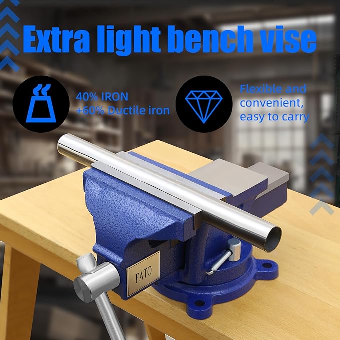 FATO 5" Bench Vise 5 Inch Light Work Bench Vise Ductile Iron 360° Degree Swivel Base and Head with Anvil, Utility Combination Pipe Home Vise for Woodworking