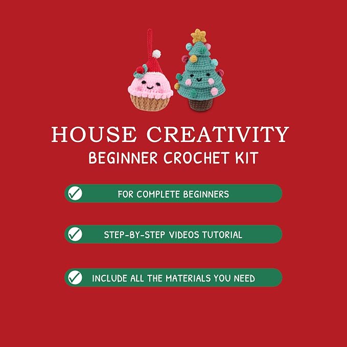 HOUSE CREATIVITY Crochet Kit for Beginners – Make a Christmas Tree & Cupcake - Image 5
