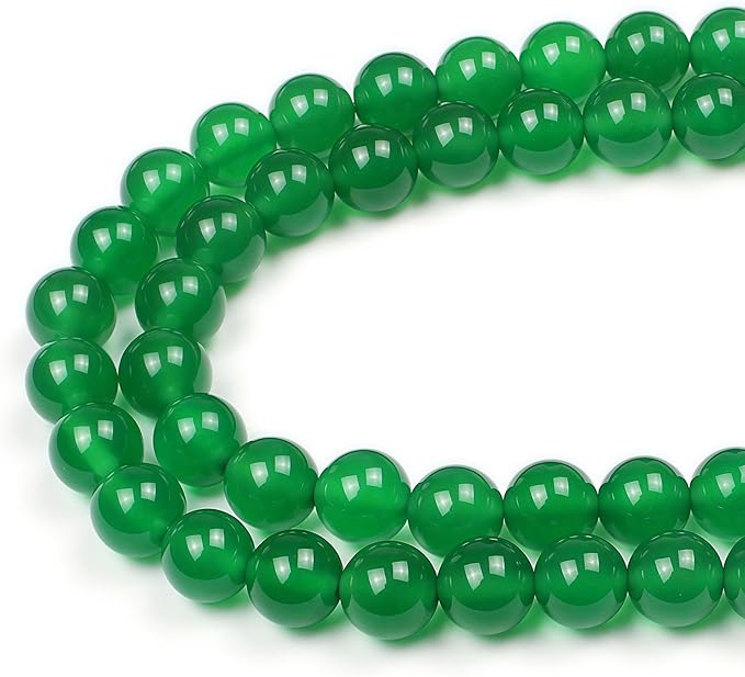 MJDCB 7A Natural Green Agate Beads Round Stone Loose Beads by MJDCB