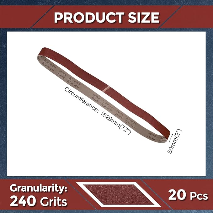 20 Pcs Sanding Belts 2 x 72 Inch 240 Grit Aluminum Oxide Abrasive Sandpaper for Belt Sander Metal Grinding Wood Working Weld Rust Removal