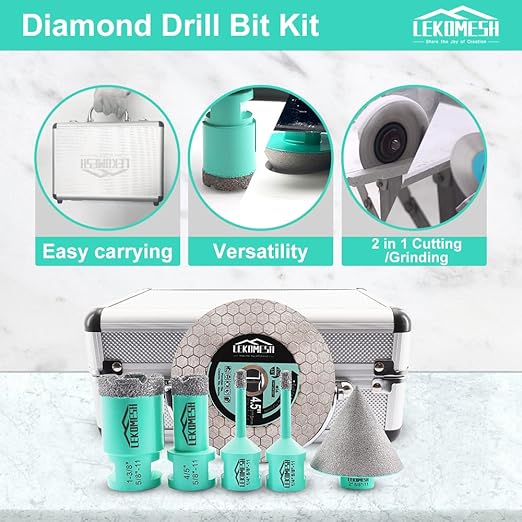 Tile Hole Saw Kit for Porcelain Tile - (6/6/20/35+50mm Chamfer Bit+Adapter+Tile Blade) Tile Hole Saw Kit Diamond Precision Cutting for Porcelain Ceramic Marble Granite,5/8"-11 Thread