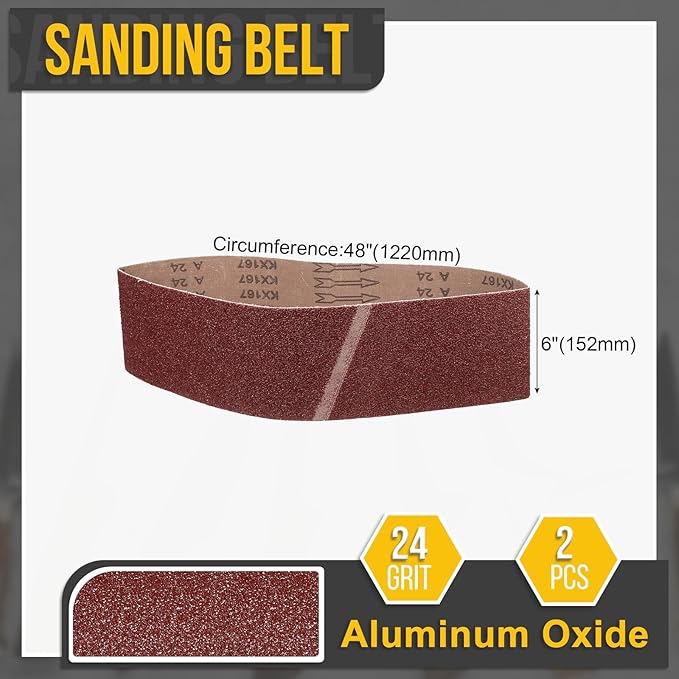 6 x 48 Inch Sanding Belt, 2 Pcs 24 Grit Knife Sharpener Belts Work Sharpening for Belt Sander Knife Carving Tool Metal Working
