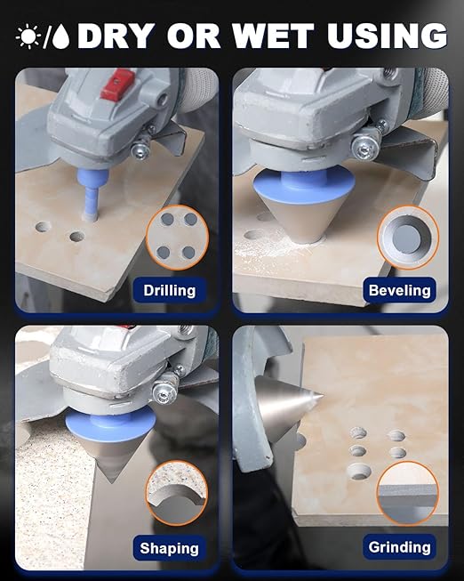 Diamond Tile Hole Saw Kit - 9Pcs 1/4'' X 2, 5/16'', 4/5'', 1'', 1-3/8'', 2'' Drill Bits Set，1-3/8''Beveling Chamfer Bit，HEX Shank Adapter for Porcelain Tile Ceramic Granite Marble