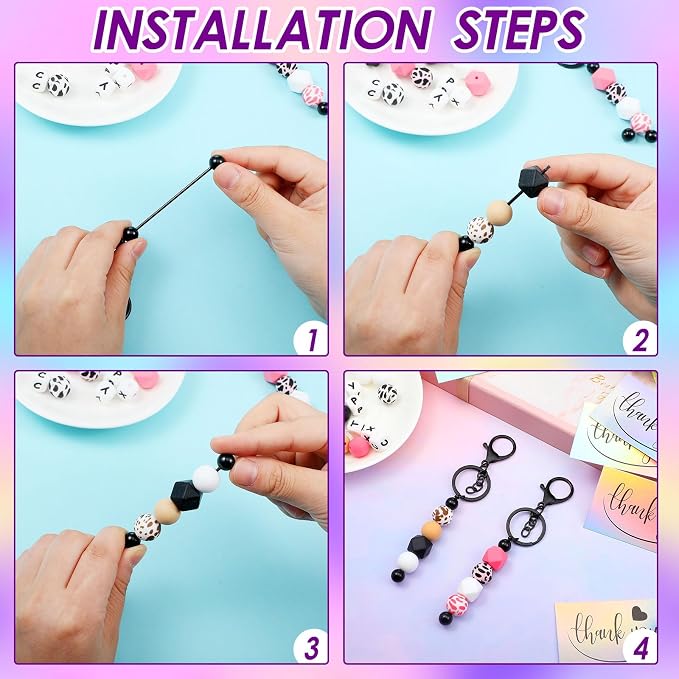 Sasylvia 60 Pcs Beadable Keychain Bars Bulk Making Kit 20 Beaded Keychain 20 - Image 4