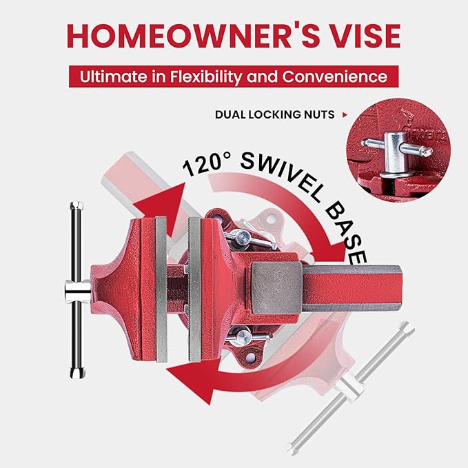 Forward 1305 5 Inch Home Vise Ductile Iron 5" Bench Vise Homeowner's Vice with Anvil and Swivel Base