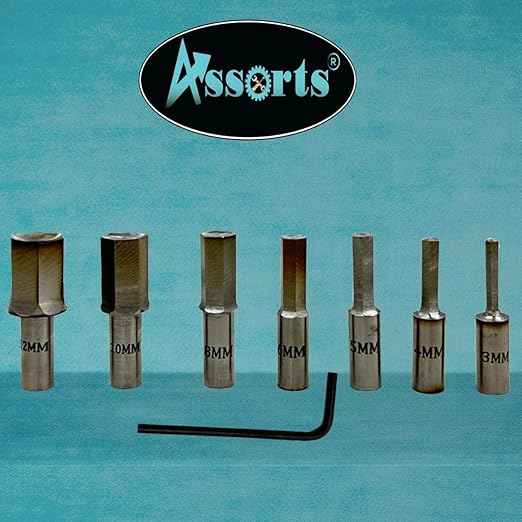 ASSORTS Precision Rotary Broach with MT2 Shank (M10 x 1.5 Drawbar Thread) & 7-Piece HSS Hex Punch Set – Ideal for CNC, Lathe, Milling & Drilling Machine