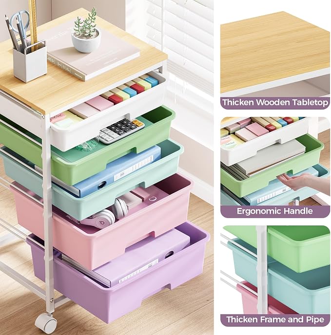 SYKIARIOL 5-Tier Rolling Utility Storage Drawer Craft Cart on Wheels - Image 8