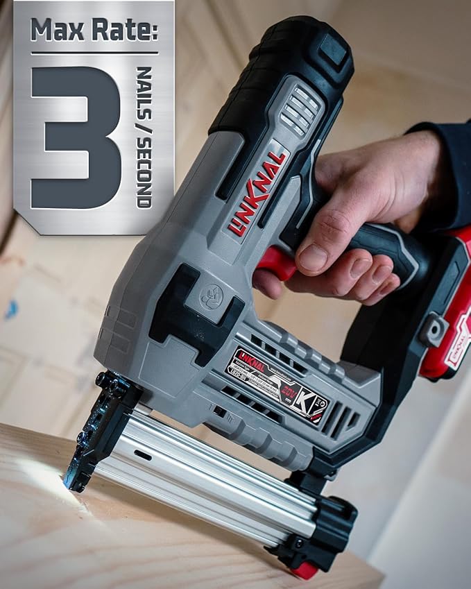 Electric Nail Gun, LINKNAL Cordless Brad Nailer Battery Powered,18 Gauge, 2×20V MAX Li-ion Batteries, Charger and 1000 Nails Included (L820-BN)