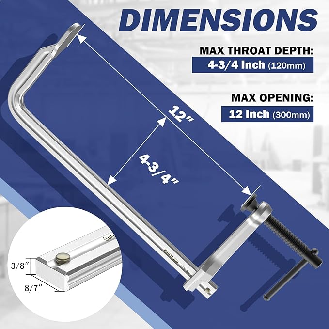 12 Inch Heavy-duty Bar Clamps (1200 lbs), 4-Pack, 4-3/4" Throat, Thickened F Clamps for Welding, Metalworking and Woodworking