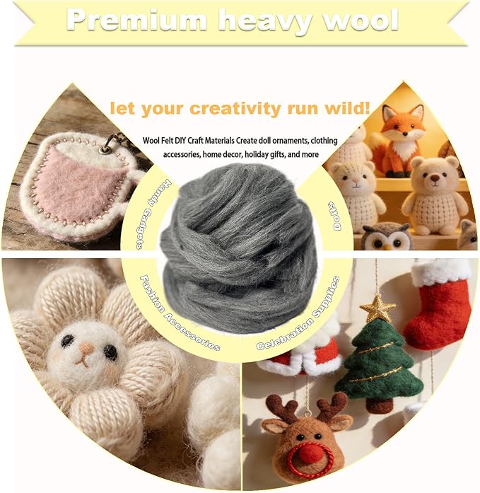 Wool Roving-3.5oz Needle Felting Wool, Soft Multi-Color Wool Fiber, Perfect - Image 3