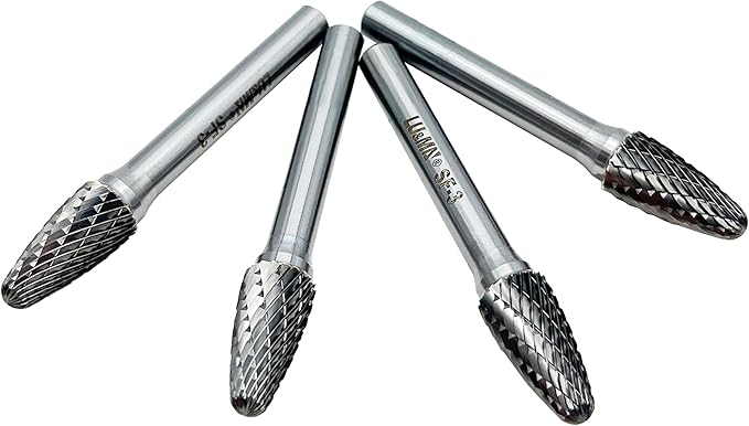 SF-3 Tungsten Carbide Burr Tree Shape Radius End Double Cut Rotary Burr File with 1/4'' Shank, 4pcs by LU&MN