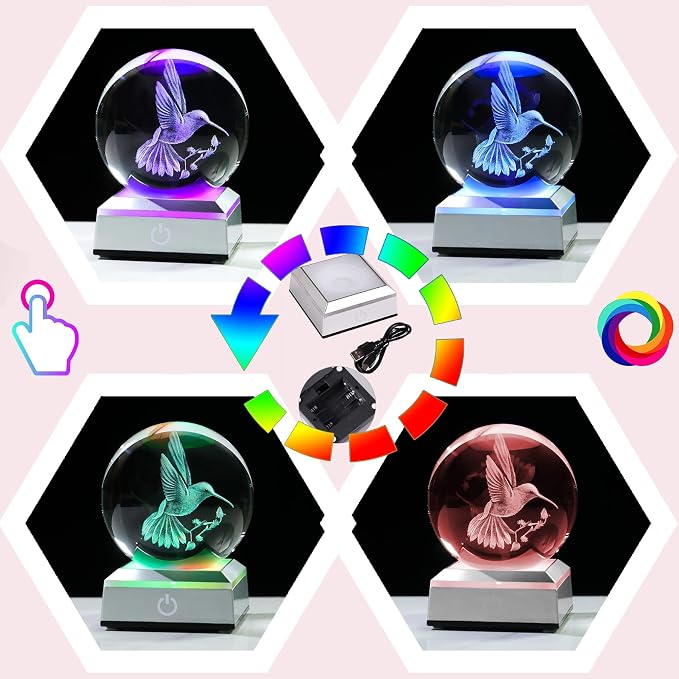 Crystal Ball 3D Engraved Hummingbird - Image 2