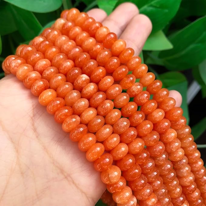 Songxi 5x8mm Natural Orange Colored Jade Stone Rondelle Beads, Gemstone - Image 5