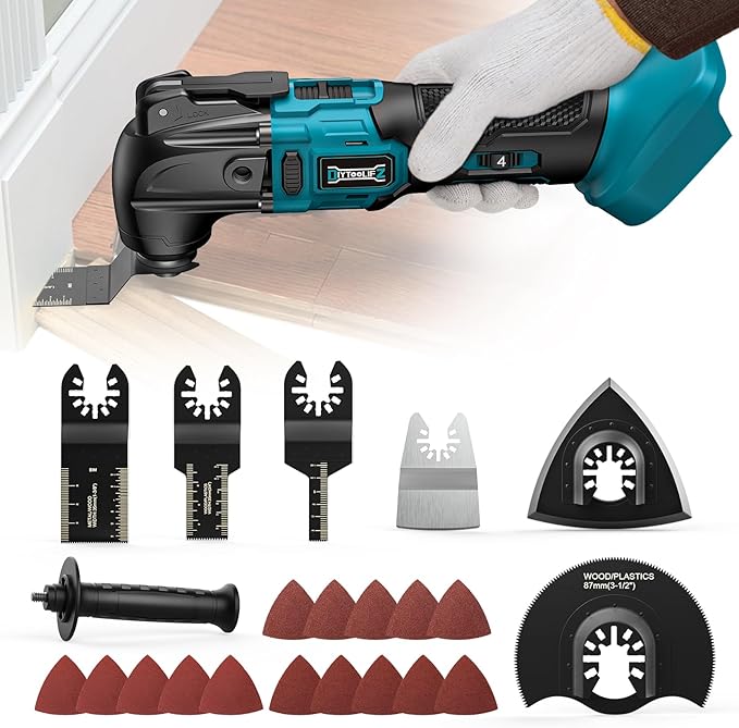 Cordless Oscillating Tool Compatible with Makita 18V Battery, 6 Variable Speed Brushless Tool, Oscillating multi tool kit for Cutting Wood Drywall Nails Remove Grout & Sanding(No Battery）