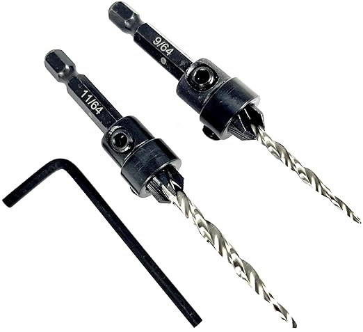 FTG USA Countersink Drill Bit Set #6 (9/64") and #8 (11/64") Wood Countersink Drill Bit, Tapered Countersink Bit, Stop Collar, Hex Wrench, Woodworking Countersink Drill Bits