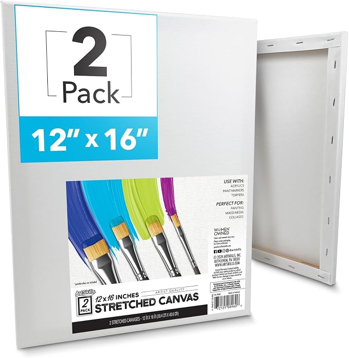 ArtSkills Stretched Canvas for Painting, 12x16 Canvas, Premium Wood Frame by ArtSkills