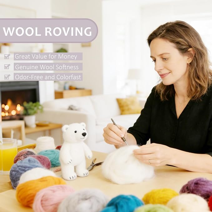 Wool Roving for Needle Feltingl, 3.4oz Felting Wool Light Gray, Beginner Needle - Image 3