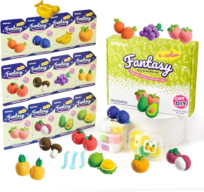 Both idea Air Dry Clay Kit, Food Theme | 12 Packs, Non-Toxic Kids Gift | School by Bothidea