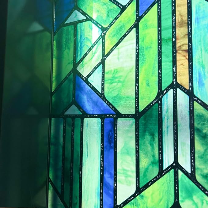 Original Hand Drawn Faux Stained Glass Window Film, Double-Sided Privacy Static - Image 2