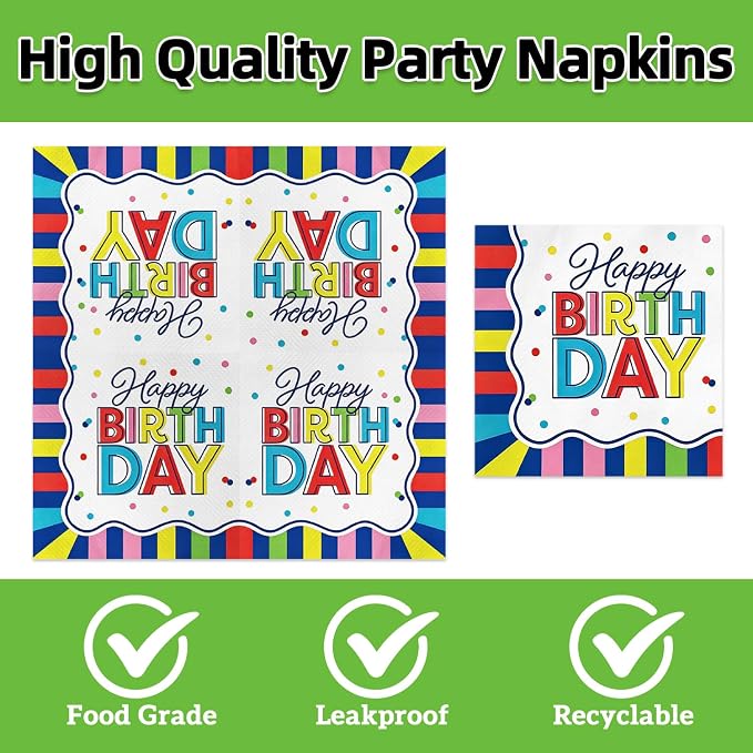 Colorful Happy Birthday Party Supplies, Vibrant Stripe Disposable Tableware - Image 4