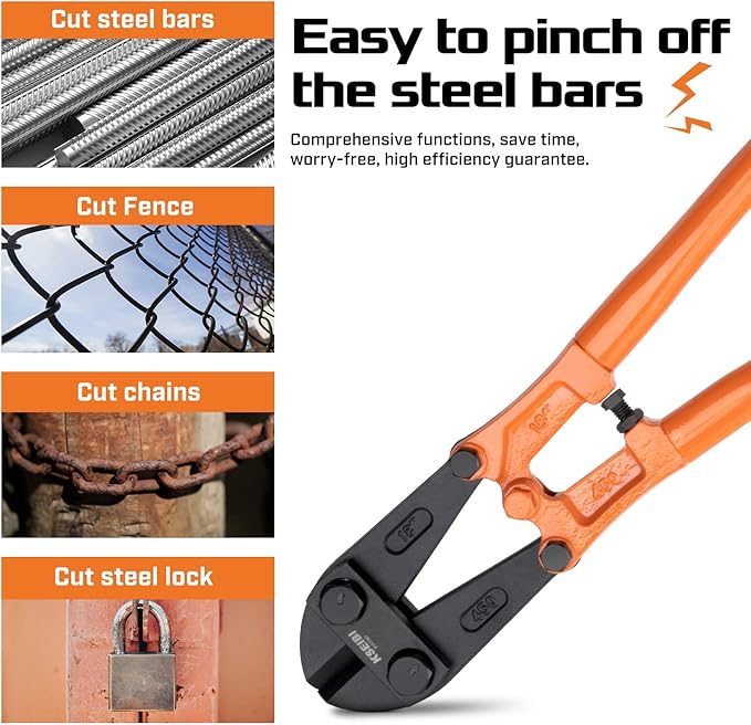 KSEIBI 141570 Heavy-Duty Mini Bolt Cutter 12" for Cutting Fence, Steel Wire, Small Chain, Screws, and Rivet, with Soft Grip Rubber Ergonomic Handle Cutters