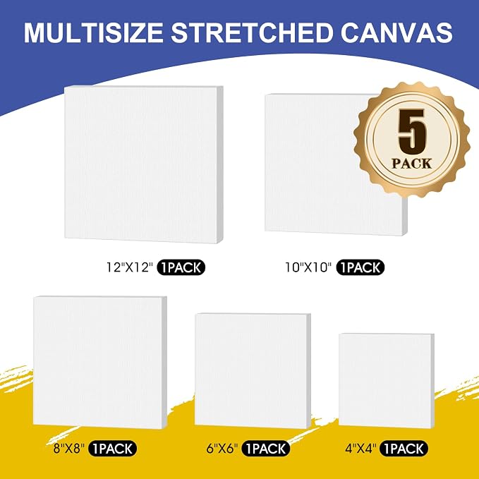 FUMILE Stretched Canvas for Painting Multi 5 Pack Square Canvas 4x4, Cotton - Image 2