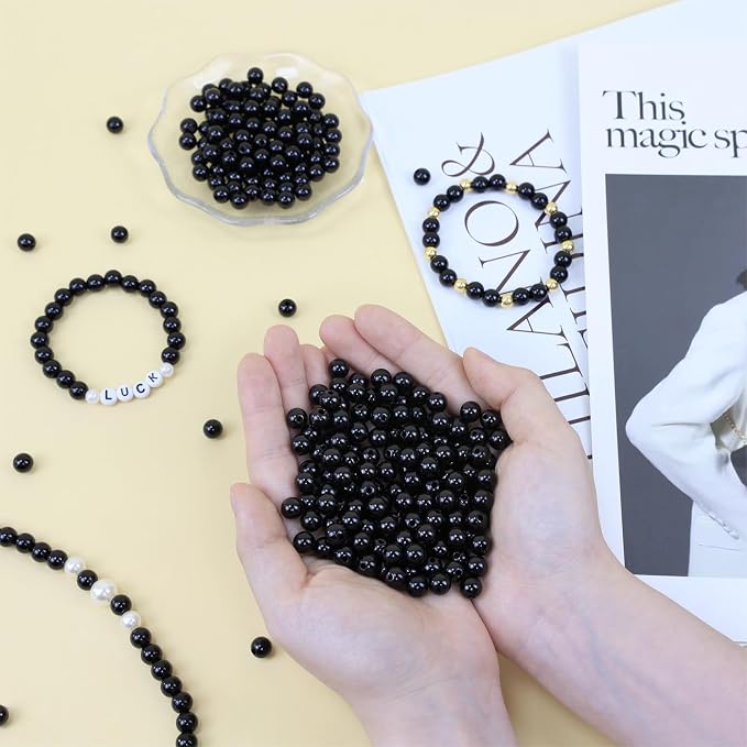DUQGUHO Black Beads for Bracelets 8mm Black Pearls - Image 5