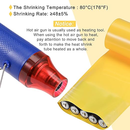 MECCANIXITY Battery Wrap PVC Heat Shrink Tubing 42mm Dia 66mm Flat 20 Feet(6meters) Yellow Good Insulation for Battery Pack