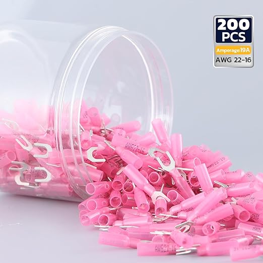 haisstronica 200PCS Heat Shrink Fork Spade Connectors #10 Waterproof Marine Grade Fork Terminal Connectors U-Type Red 22-16 Gauge