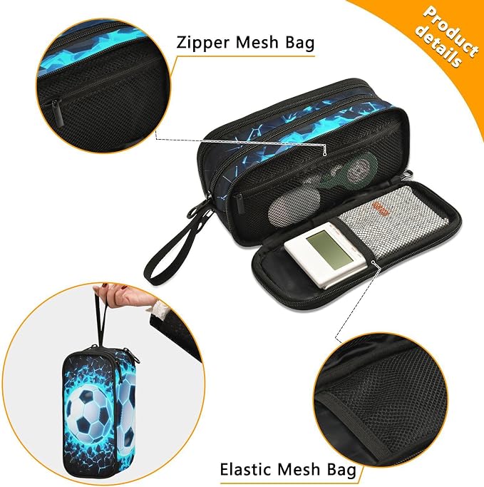 Custom 3d Soccer Football Blue Pencil Case Box Boys Girls Personalized Name - Image 5