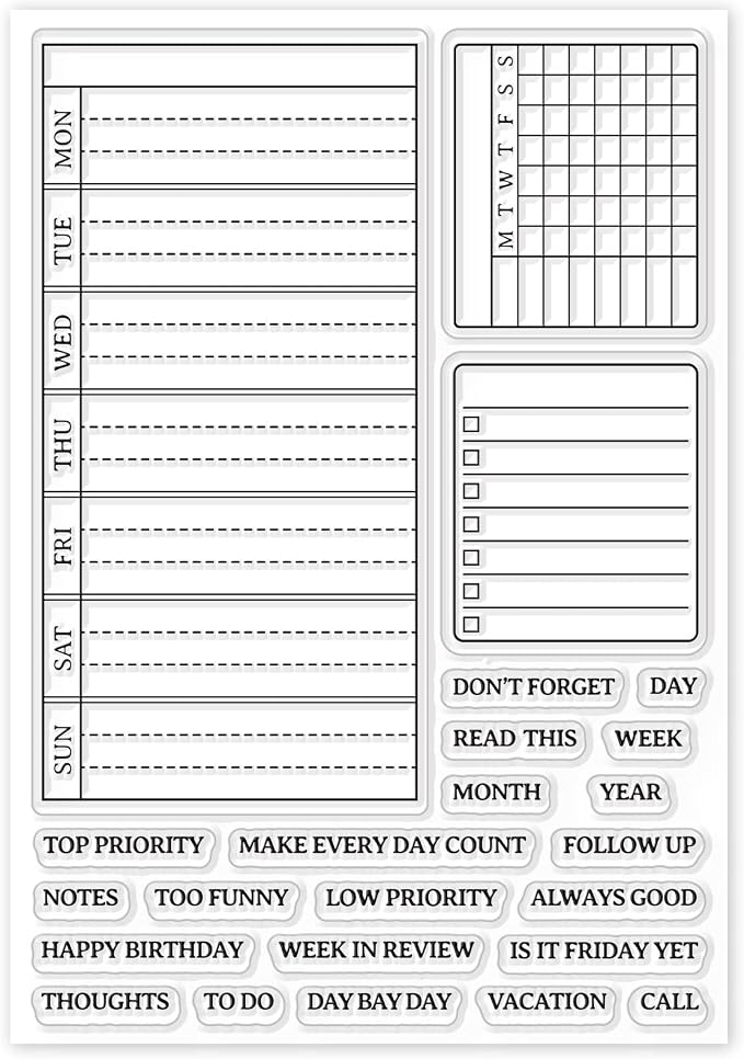GLOBLELAND Weekly Plan Clear Stamps Calendar Schedule Silicone Clear Stamp Seals - Image 8