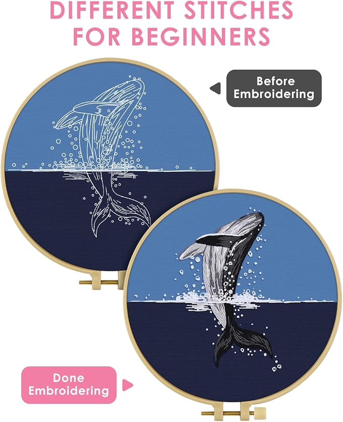 TINDTOP Embroidery Kit for Beginners Adult, Whale Embroidery Practice Kit | - Image 3