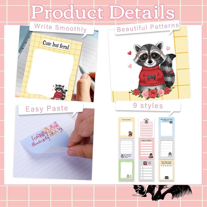 Funny Raccoon Sticky Notes Gifts, 9 Pack Raccoon Notepads 3x4 Inches, Work Gag - Image 3