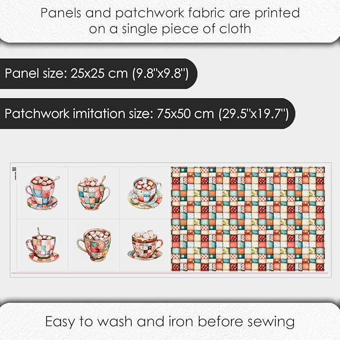 Patchwork Hot Cocoa Cotton Fabric Panel – 6 Designs + Bonus Sheet 29.5×19.6 inch - Image 4