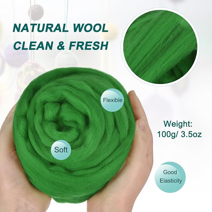 uxcell Needle Felting Wool, 3.5 Oz Nature Fibre Wool Yarn Roving - Image 2