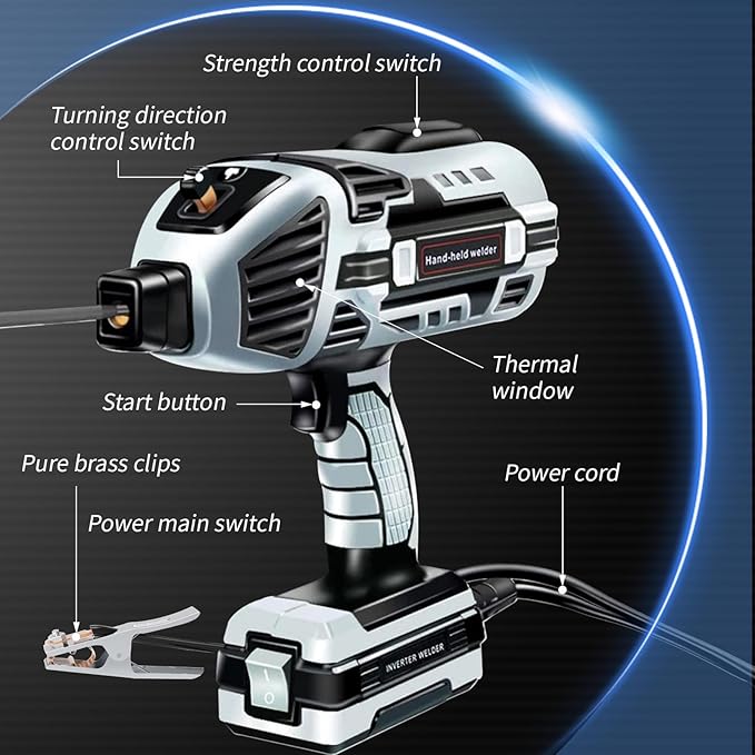 Portable Welding Machine Handheld Welder: IGBT Inverter Hand Held ARC Welder Gun with 6 Variable Current Adjustment - Welder Machine 110v Electric Welding Equipment for 3/32"-1/8" Wire Rods (Grey)