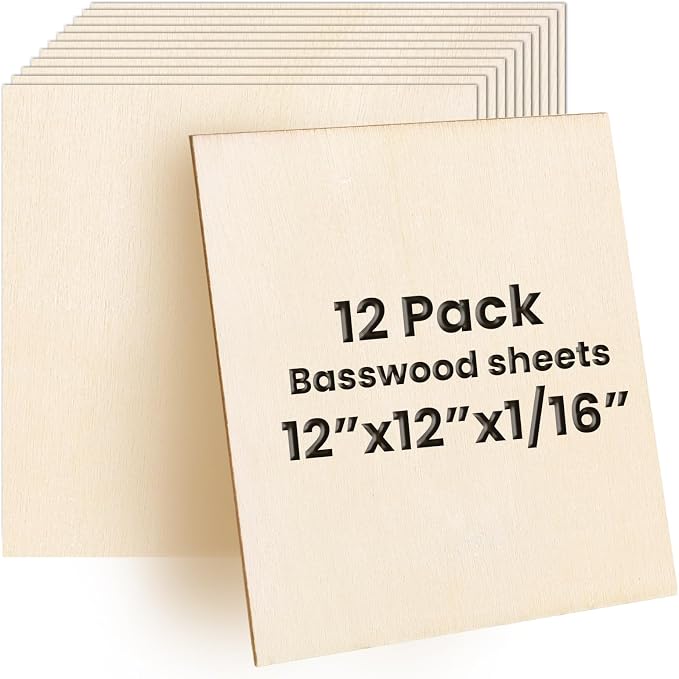 DIYDEC 12 Pack Basswood Sheets 12 x 12 x 1/16 Inch Thin Wooden Sheet Unfinished by DIYDEC