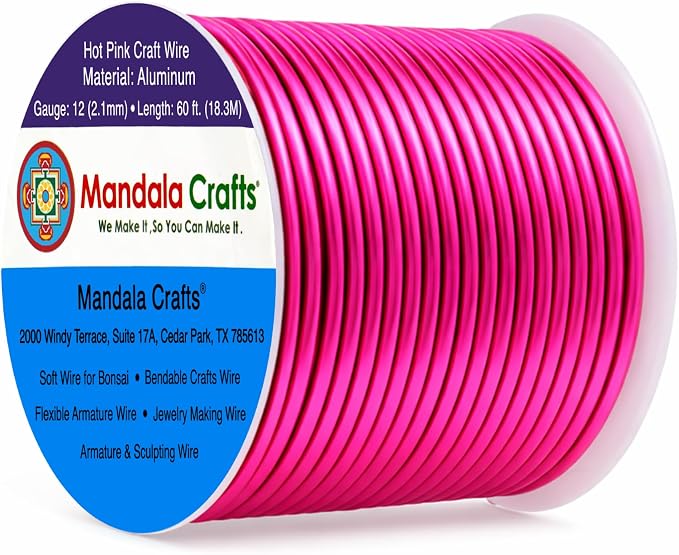 Mandala Crafts 12 Gauge Hot Pink Anodized Aluminum Craft Wire, 60 FT | Colored by MandalaCrafts