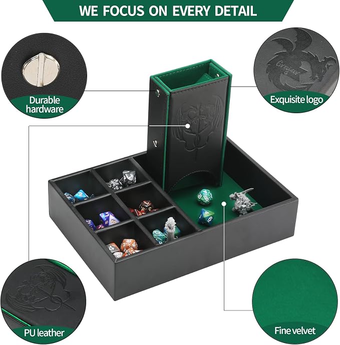 Grajar 3 in 1 Dice Tray with Lid, Portable Dice Box Storage, D&D RPG MTG Table - Image 5