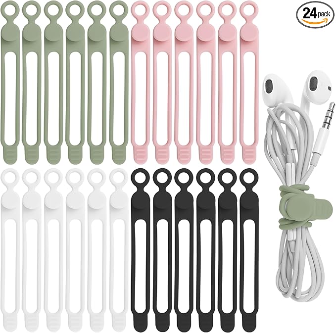 24Pcs Silicone Cable Straps Cord Organizer by ELECTRONICSORGANIZATION