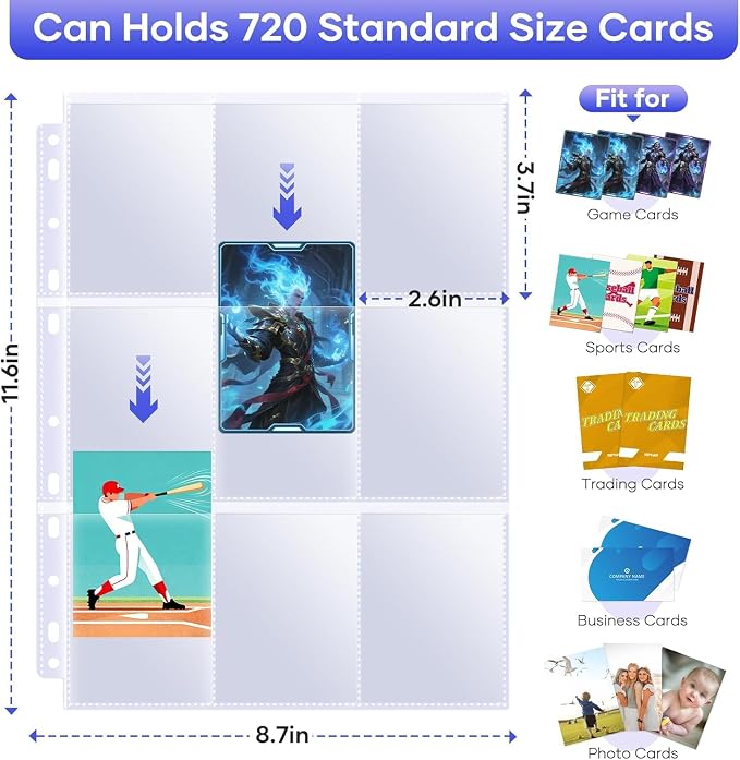 40 Pack 9 Pocket Page Protectors, 720 Pockets Double Sided Card Holder Pages - Image 3